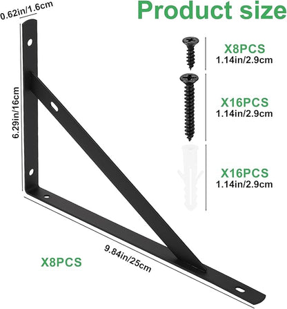 8 Pcs Heavy Duty Shelf Brackets, Floating Metal Shelf Brackets, Metal Wall Mount L Shaped Shelves Support Angle Brackets for Heavy Duty Floating Shelves Shelf Brackets (9.84 x6.29 inch)