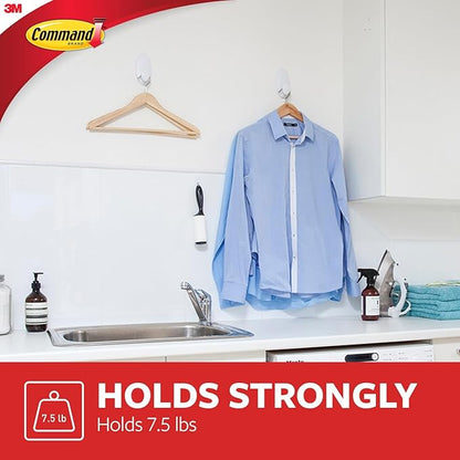 Command Clothes Hanger, Holds up to 7.5 lb, Sized for 3 Plastic Hangers or 7 Metal Hangers, 1 Wall Hook and 2 Strips, Extra Storage for Laundry Room, Bedroom and Closet