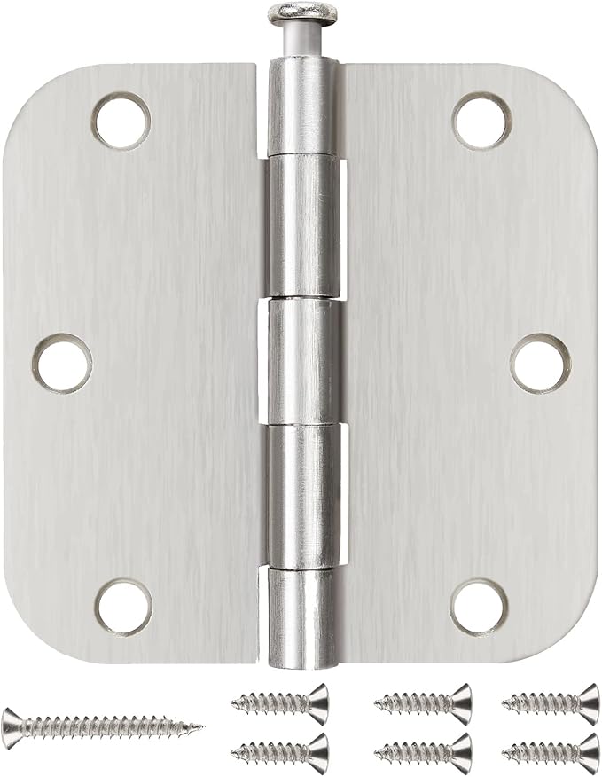 6 Pack Nickel Door Hinges Brushed Nickel 3 1/2 Interior Door Hinges Satin Nickel 3.5 Inch with 5/8” Radius Corners 3 ½"x 3 ½" Silver Hardware Controls JIW Garage Factory