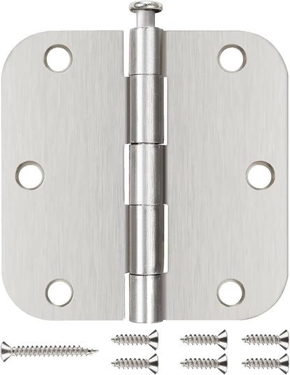 Interior Door Hinges Brushed Nickel 3 Pack Rounded Bedroom Door Hinge Satin Nickel 3.5 x 3.5 inch,5/8 Radius 3 ½"x 3 ½" Silver 3 1/2 Inch Door Hinges for RV Trailer Residential Hinges for Wood,Doors