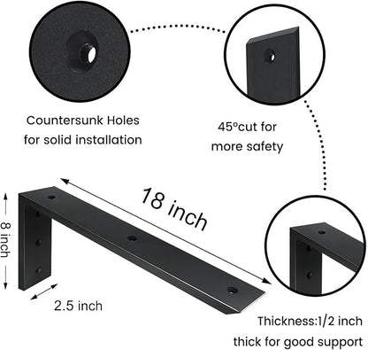 Countertop Support Bracket 4 Pack 18 inch Heavy Duty 1/2" Thick Black Black Granite Countertop Bracket 18"x8"x2.5" Shelf L Bracket Mantel Corbels for Quartz/Granite/Wood/Concret/Laminate Countertops