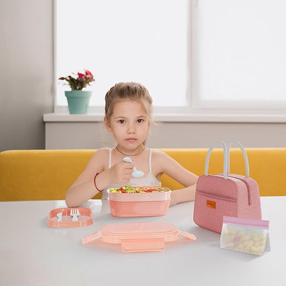 JBGOYON® Bento Lunch Box Set - 3 Stackable Containers for Adults and Kids，lunch box for women- Includes Lunch Bag, Leak-Proof and BPA-Free - Built-in Utensil Set - Dishwasher Safe (Pink)