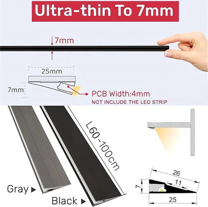 JARBIH 5Pack 1M/3.3ft Ultra-Thin Led Aluminum Profile, 45° Oblique Lighting Cabinet LED Lamp, Invisible H7mm Surface Mounted Wardrobe Layer Shelf Panel Hard Bar Strip Light Channel System(Gray)