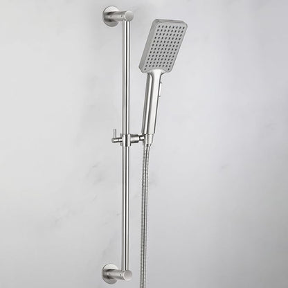 Shower Slide Bar Adjustable Handheld Shower Head Holder Wall Mount - 30inch All-Metal Shower Head Slide Bar Compatible with Bathroom Drill Free Glue Installation - Brushed