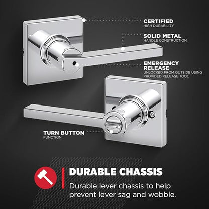 Kwikset Casey Hallway Passage and Bed/Bath Privacy Door Handle 2 Pack, 1 Passage Levers and 1 Privacy Levers, Polished Chrome Reversible Interior Handles