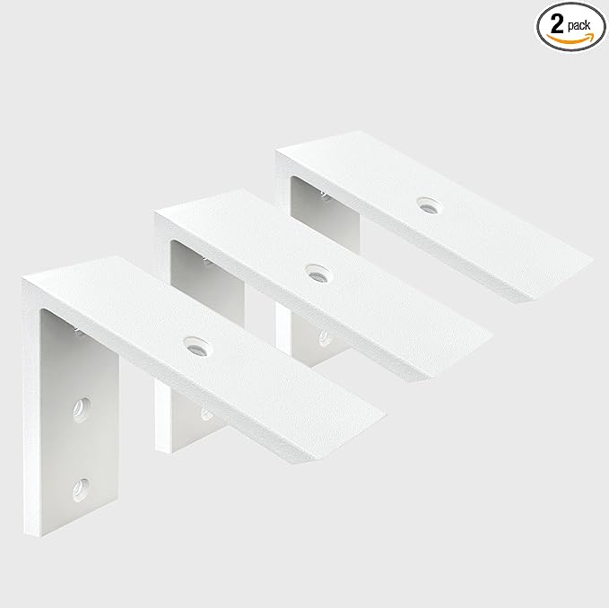 WINKER Countertop Support Bracket 3 Pack Heavy Duty 3/8" Thick Hidden L Shelf Bracket 8" x 6" x 2.5" Metal Corbels for Quartz/Granite/Wood/Concrete/Laminate Countertops, White