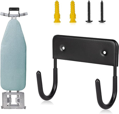 BiJun Ironing Board Hanger Wall Mount, Ironing Board Hanger with 5 Inch Length, Iron Board Holder Wall Mount for Laundry Rooms (Black)