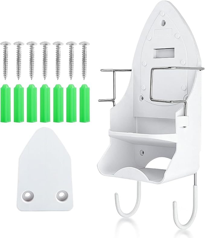 Iron Board Hanger Wall Mount Electric Iron Holder Ironing Board Holder Wall Mount Room Storage Iron and Ironing Board Storage Organizer Shelf with Removable Hooks