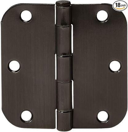 Amazon Basics Rounded 5/8 Radius Interior Door Hinges with Screws, 3.5" x 3.5", Oil Rubbed Bronze, 18-Pack