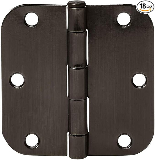 Amazon Basics Rounded 5/8 Radius Interior Door Hinges with Screws, 3.5" x 3.5", Oil Rubbed Bronze, 18-Pack