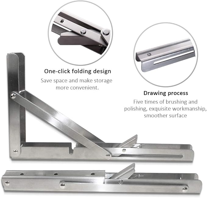 Storystore Folding Shelf Brackets - 22 Inch Heavy Duty Stainless Steel Collapsible Shelf Bracket for Bench Table, Space Saving DIY Bracket, Max Load: 550lb (2 PCS)