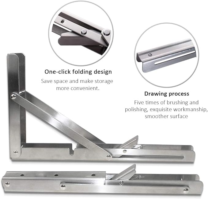 Storystore Folding Shelf Brackets - 24 Inch Heavy Duty Stainless Steel Collapsible Shelf Bracket for Bench Table, Space Saving DIY Bracket, Max Load: 550lb