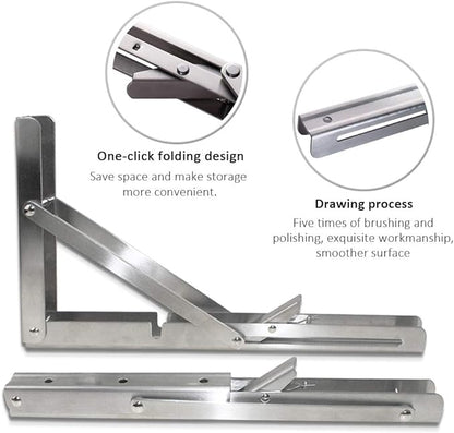 Storystore Folding Shelf Brackets - 24 Inch Heavy Duty Stainless Steel Collapsible Shelf Bracket for Bench Table, Space Saving DIY Bracket, Max Load: 550lb