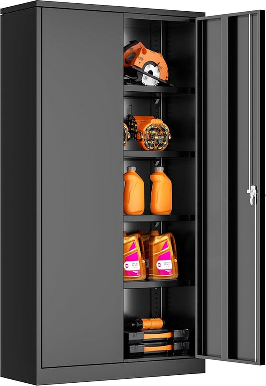 INTERGREAT Metal Storage Cabinet with Shelves, 72" Locking Steel Cabinets with 2 Door and 4 Adjustable Shelves, Tall Metal Cabinet for Home Office, Garage, Warehouse,Black