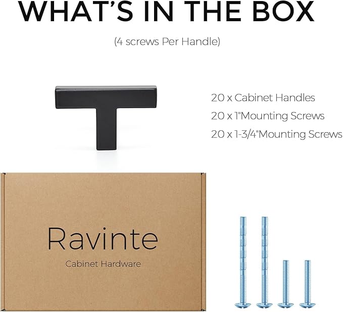 Ravinte 20 Pack Solid Single Hole Slim Square Bar Drawer Handles Kitchen Cabinet Handles Black Drawer Pulls Kitchen Cabinet Hardware Kitchen Handles Matte Black Cabinet Pulls