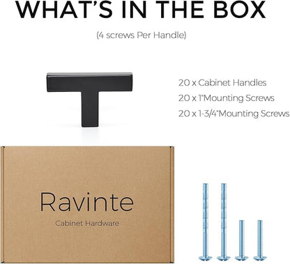 Ravinte 20 Pack Solid Single Hole Slim Square Bar Drawer Handles Kitchen Cabinet Handles Black Drawer Pulls Kitchen Cabinet Hardware Kitchen Handles Matte Black Cabinet Pulls