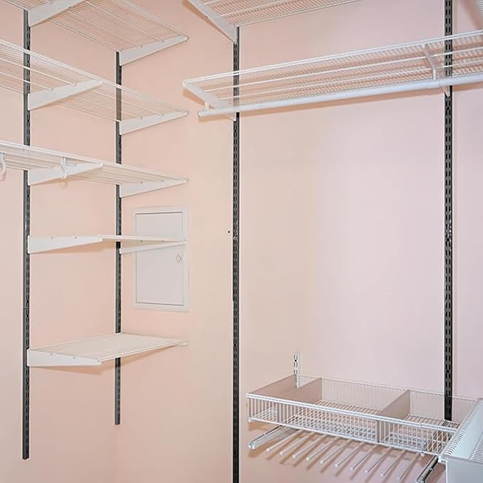 12 Pack 60 Inch Dual Track Upright Wall Shelving System Shelf Bracket Twin Slot Shelf Rail Twin Track Upright Heavy Duty Support System for Pantries, Linen Closets, Laundry Rooms (Black)