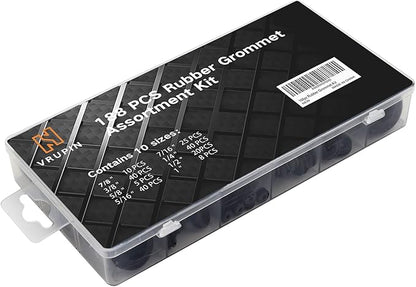Vrupin 188 Pcs Rubber Grommets Kit - Rubber Washers for Wiring - 10 Different Sizes(1/4", 5/16", 3/8", 7/16", 1/2", 5/8", 7/8", 1" Inch)