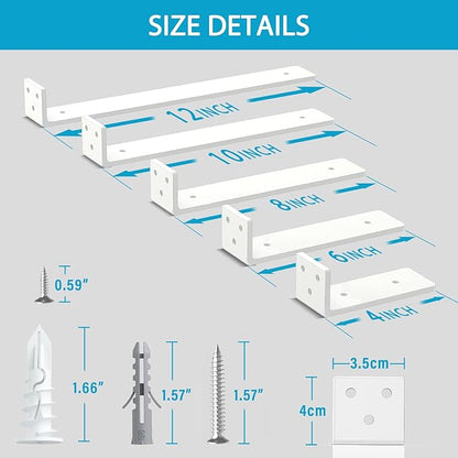 Goovilla Heavy Duty Floating Shelf Brackets 4 Inch for 2×4” Wood Stud, 4 Pack L Brackets for Shelves or Shelving, White Coated Metal Shelf Hardware with 160 lb. Load Capacity and Easy Installation