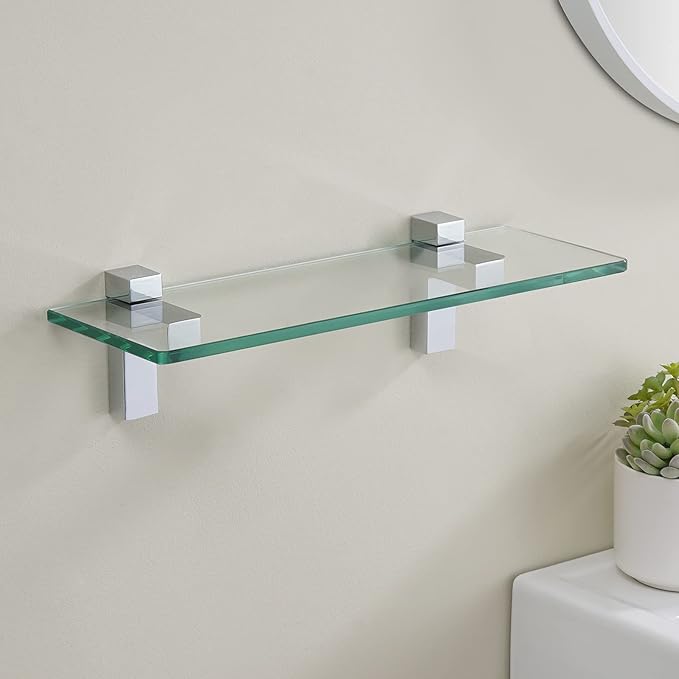 KES Bathroom Tempered Glass Shelf 14" 8MM-Thick Wall Mount Rectangular, Polished Chrome Bracket, BGS3201S35