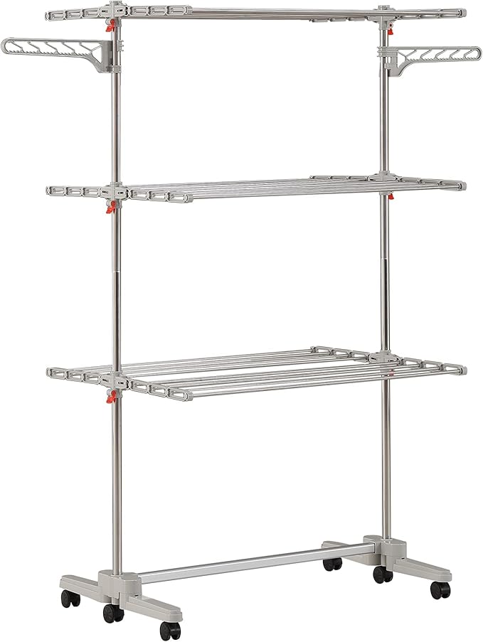 Foldable Laundry Drying Rack with Wheels - 48 Drying Rods, Heavy Duty, Movable, Perfect for Clothes, Duvet, Socks, Bed Linen, Sheets, 6 Wings