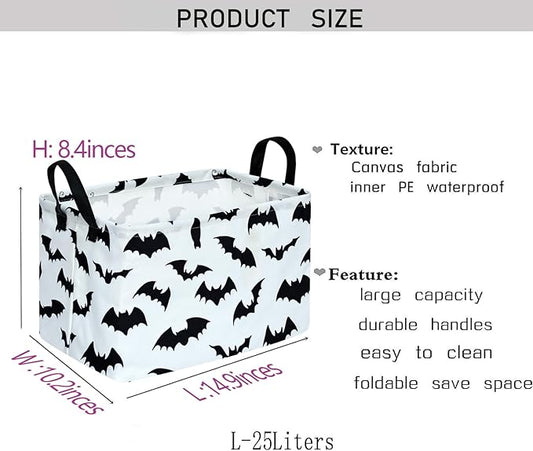 KUNRO Bat Pattern Storage Basket Gift Shelf Basket Storage Bin, Nursery Basket Organizer Box for With Handles for Room Deco