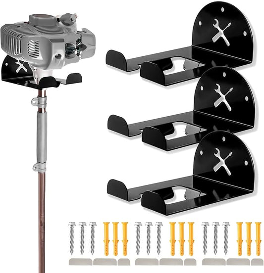 Upgraded Trimmer Rack Wall Mount - 8" Heavy Duty Weed Eater Hanger for Garage Wall, Garden Power Tool Holder Organizer Hooks for Grass Trimmer, Hedge Trimmer, Leaf Blower and Chainsaw, Black, 3 Pack