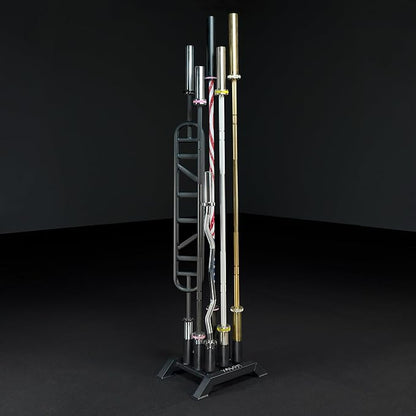 Valor Fitness Olympic Barbell Holder – Vertical 9 - Bar Storage Rack with Protective Sleeve Inserts – Space-Saving Steel Stand for Home Gym & Commercial Gyms