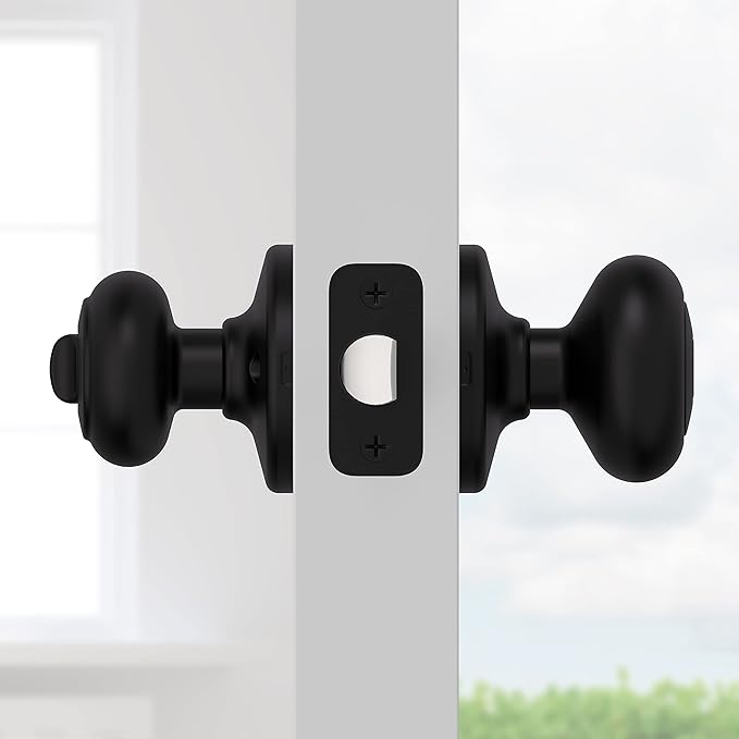 Kwikset Cove Entry Door Knob with Lock and Key, Secure Keyed Handle Exterior Doorknob, Front Entrance and Bedroom, Matte Black, Pick Resistant SmartKey Rekey Security
