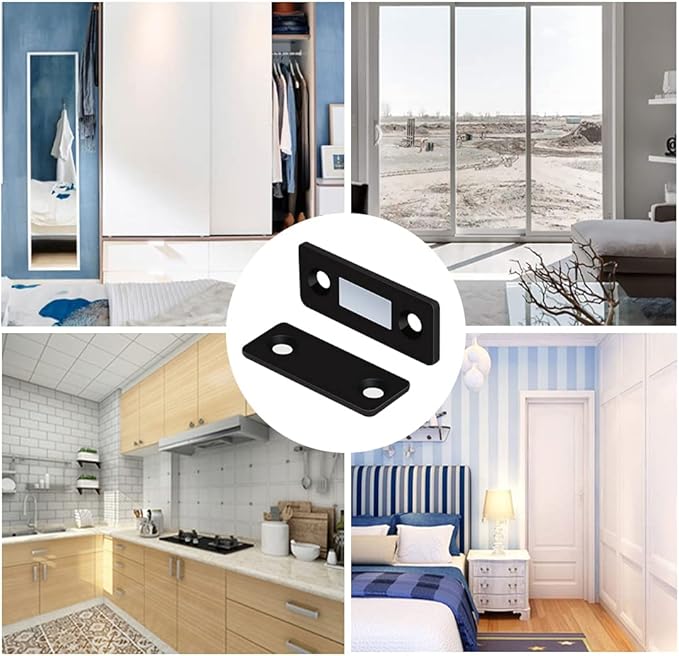 Mousike Magnetic Door Catch Ultra Thin Cabinet Magnets Stainless Steel Drawer Magnet Catch for Sliding Door Closure Kitchen Cabinet Cupboard Closet Closer (Black-4Pack)