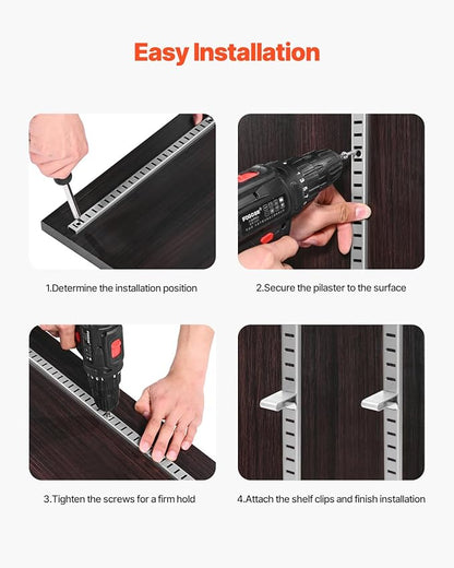 VEVOR Shelf Pilaster, 36.3-inch 8 Pack, Adjustable Shelf Brackets Steel Mortise Mount Pilaster Strip Standards with 32 Screws, Suitable for Wall Shelving System Cabinet Closet Organization