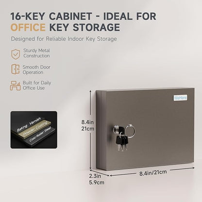 16 Key Lock Box – Wall Mounted Key Cabinet with Magnetic Door & Key Tags, Steel Lockable Key Organizer for Home, Garage & Small Office