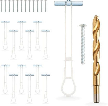1/4”-20 Quick Easy Heavy Duty Toggle Anchors with Bolts - Hollow Wall Anchors with Steel Wings, Adjustable Up to 2 1/2" Thick Wall, Holds Up to 1080 Lbs, Heavy Duty Drill Bit Included (6 Pack)