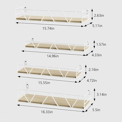 Floating Shelves Set of 3, Home Wood Wall Shelf, Farmhouse Shelf for Bedroom, Wall Mounted Floating Shelf for Living Room, Bedroom, Bathroom, Kitchen, Office (White-4pcs)
