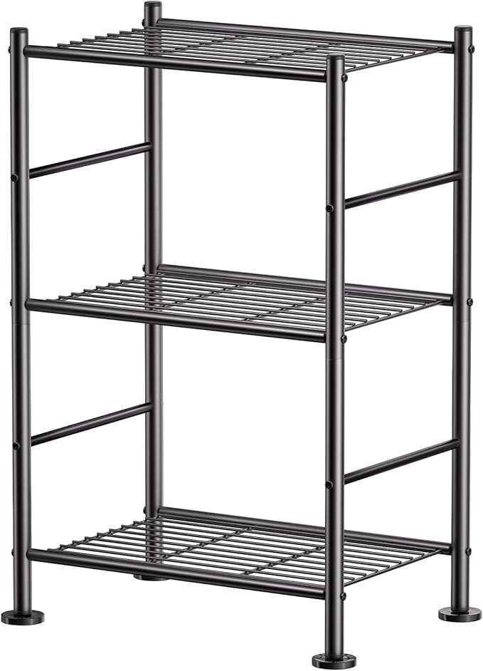 3 Tier Shelf Organizer Rack, Metal Shelving Unit with Adjustable Leveling Feet, Space-Saving Storage Shelves for Closet Laundry Bathroom Kitchen Pantry, 18.11" Wx12.6 Dx29.53 H, Black
