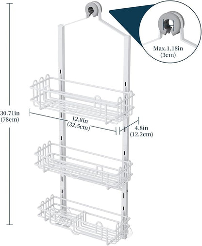 Consumest Shower Caddy Hanging – Rustproof Over Shower Head Hanger with Soap Holder and Hooks, Anti-Slip Shower Shelves for Storage, Bathroom Organizer for Apartment, Dorm, White
