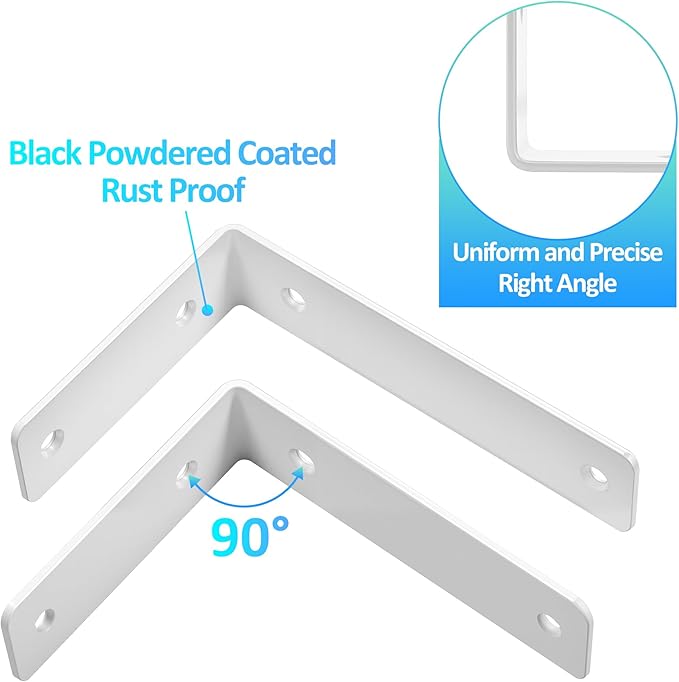L Floating Shelf Brackets,8 Pack Heavy Duty L Brackets for Shelves, L 6" X H 4" White Metal Countertop Support Brackets,Wall Mounting for Wood