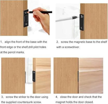 Mousike Magnetic Door Catch Ultra Thin Cabinet Magnets Stainless Steel Drawer Magnet Catch for Sliding Door Closure Kitchen Cabinet Cupboard Closet Closer (Black-4Pack)