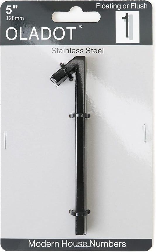 5" Stainless Steel Floating House Number, Metal Modern House Numbers, Garden Door Mailbox Decor Number with Nail Kit, Coated Black, 911 Visibility Signage (1)