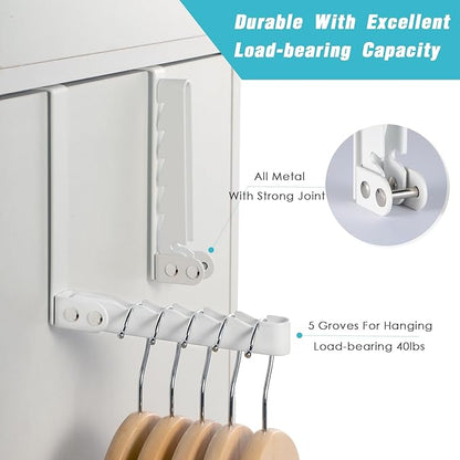 2 Pack Clothes Drying Rack, All Metal Over The Door Hooks, Thickness Adjustable, Collapsible, Space-Saving Hangers Organizer, Fit 1/2/5'' Doors (White)