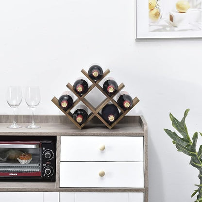 KIRIGEN 8-Bottle Countertop Wine Rack - Wine Bottle Holder for Bar Table/Wine Cabinet Free Standing - Wood 3-Tier Wine Display and Storage Shelves Dark Brown XHJJ3-DBR