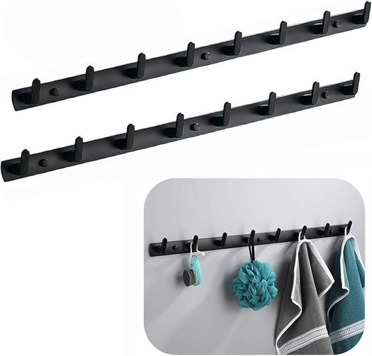 Wall Mounted Coat Racks with 8 Hooks Hanging Holder Towel Rack 29.7"x1.3" Modern Black Hanging for Clothes Entryway Bathroom (8 Hooks(2 Packs))