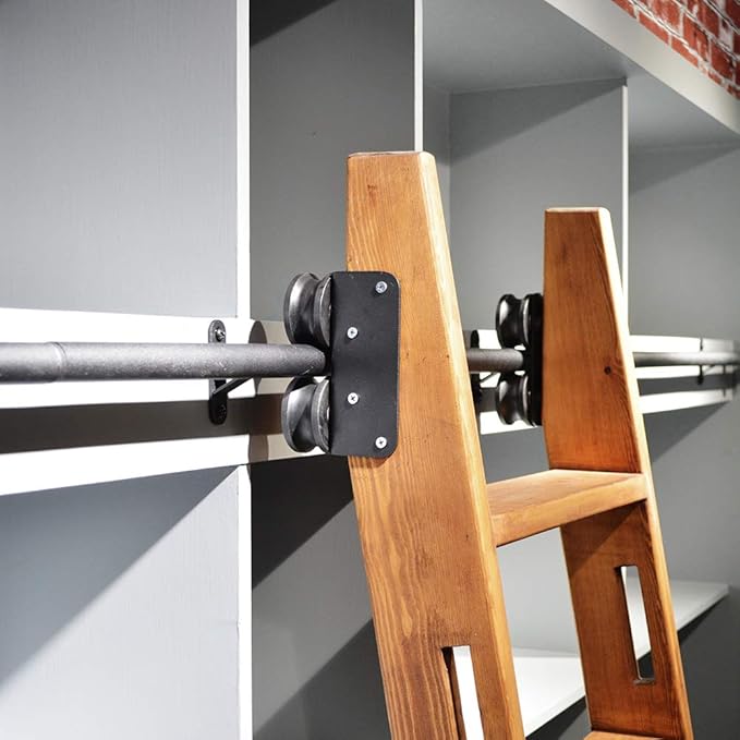 DIYHD 13.2FT Rolling Ladder Hardware Sliding Rail,Top Roller,Floor Wheel with Brake