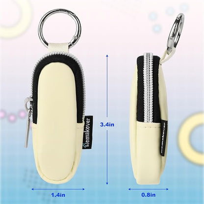 Portable Lip Balm Organizer Case with Keychain, Travel Chapstick Holder Storage Bag, Waterproof Small Cosmetic Organizer, Anti-Lost Lipstick Lip Gloss Sleeve Pouch Keeper Case (Beige, Small)