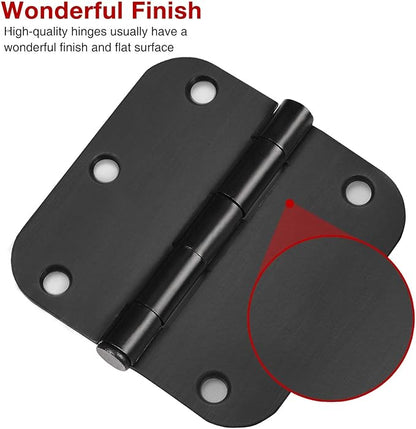 24 Pack Matte Black Door Hinges 3.5 x 3.5 Inch 5/8" Radius, Interior Heavy-Duty Rounded Hinge for Doors Standard Bedroom Office Door Hardware Removable Pin,RV,Garage,Storage Shed,Livestock Facilities
