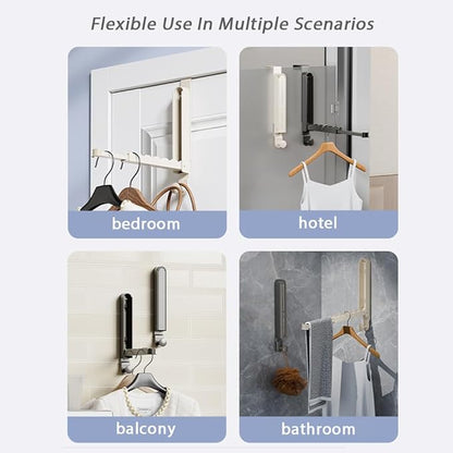 Folding Clothes Drying Rack with 3 Brackets for Over The Door and Wall Mount, All Metal Laundry Dryer Rack with Retractable Rod for Towel, Fit Doors Thickness from 0.59in to 1.96in (Space Grey)