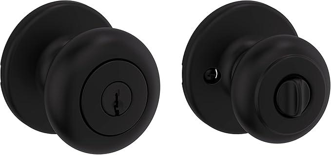 Kwikset Cove Entry Door Knob with Lock and Key, Secure Keyed Handle Exterior Doorknob, Front Entrance and Bedroom, Matte Black, Pick Resistant SmartKey Rekey Security
