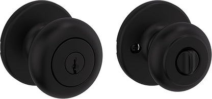 Kwikset Cove Entry Door Knob with Lock and Key, Secure Keyed Handle Exterior Doorknob, Front Entrance and Bedroom, Matte Black, Pick Resistant SmartKey Rekey Security