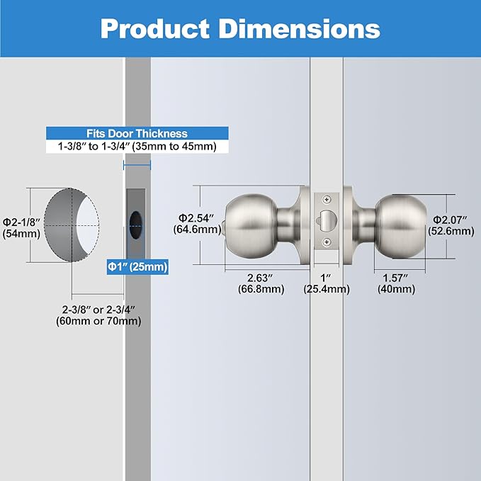 BESTTEN [3 Pack] Door Knob with Lock and Key, Keyed Different Entry Door Knob, for Entrance and Front Door, Satin Nickel