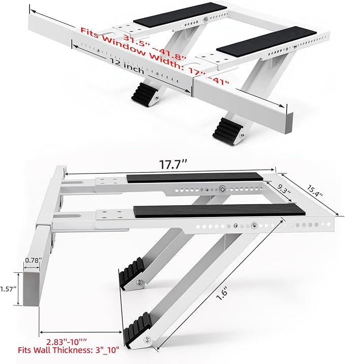 Window AC Support Bracket, No-Drill No-Tool Air Conditioner Support Bracket Adjustable Wall Mount, Heavy Duty Steel Holds Up to 300lbs, Fits Single Or Double Hung Windows, White